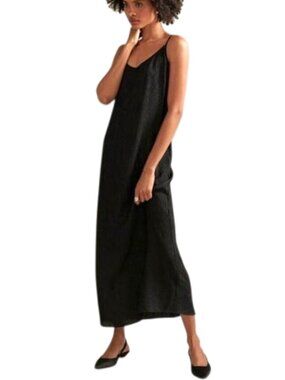 NWOT Jenni Kayne Cleo Slip Dress M Black Crinkle Matte Satin